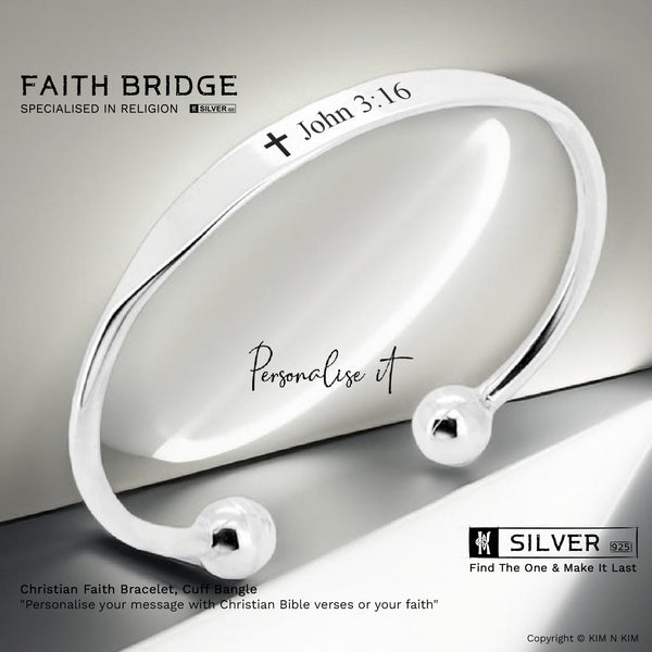 925 Sterling Silver Christian Faith Bangle Bracelet