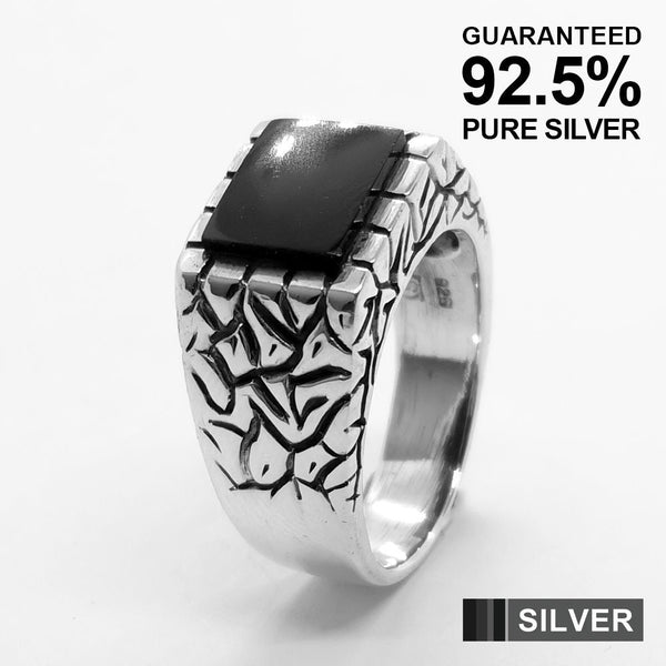 925 Sterling Silver Men's Square Onyx Stone Signet Ring