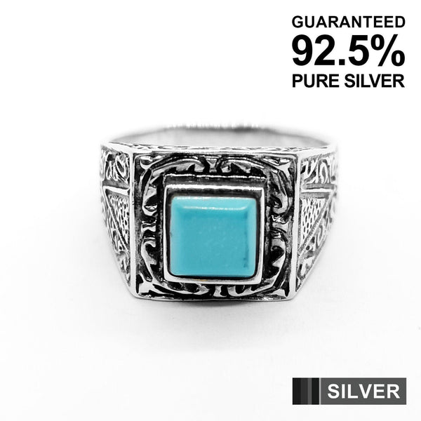 925 Sterling Silver Turquoise Filigree Ring /Solid /Oxidised