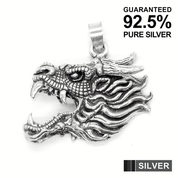 925 Sterling Silver Half 3D DRAGON Head Pendant