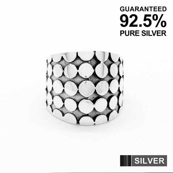 925 Sterling Silver Multi Dot Patterned Ring / Oxidised / Solid