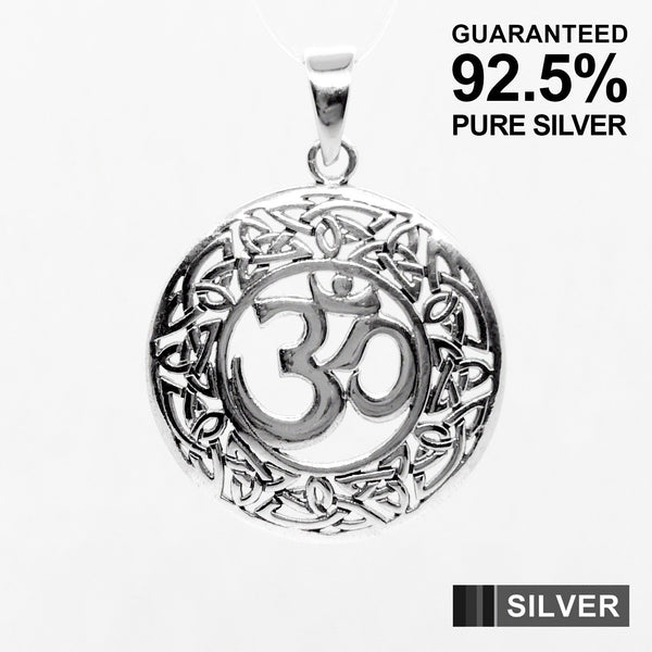 Om Aum Ohm Circle Pendant /925  Solid Sterling Silver  / Quality