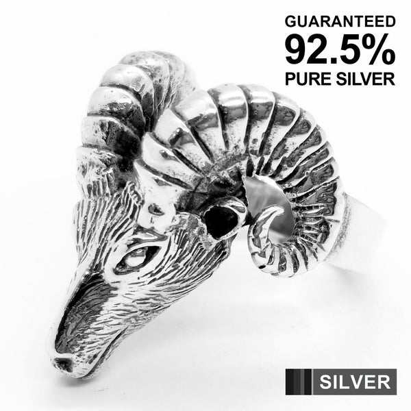 925 Sterling Silver Heavy 3D Goat's Head Gothic Ring / Oxidised / Solid