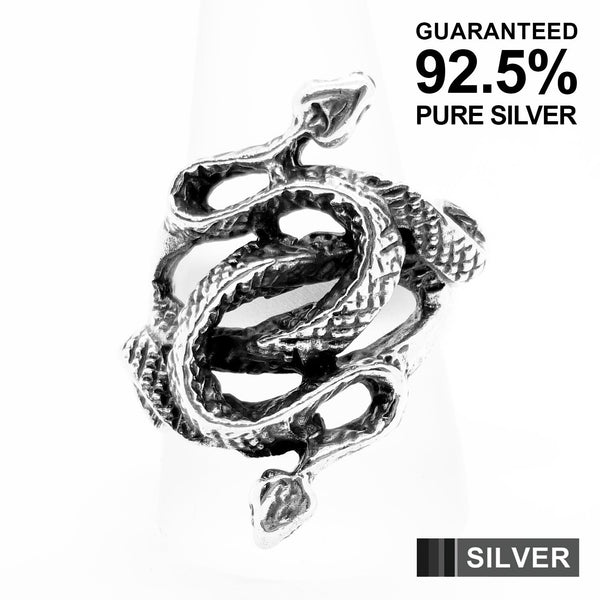 925 Sterling Silver Heavy Double Snake Gothic Ring / Oxidised / Solid