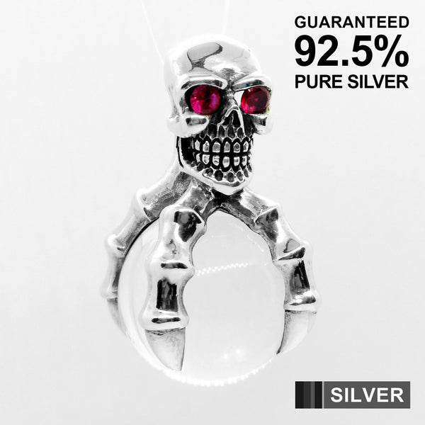 925 Sterling Silver Skull Head + Dragon Claw with Crystal Globe Pendant
