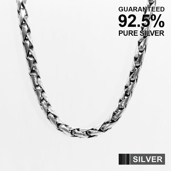 22.5 Inch 925 Sterling Silver Brushed Spiga Chain Necklace / Solid / Oxidised