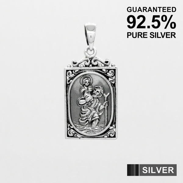 925 Sterling Silver SAINT ST CHRISTOPHER Protection Vintage Pendant