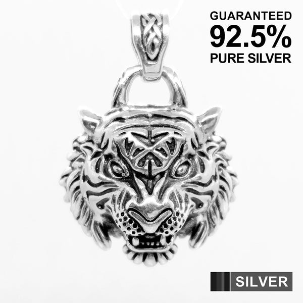 925 Sterling Silver 3D Tiger Head Mask Pendant  / Gothic / Solid / Quality