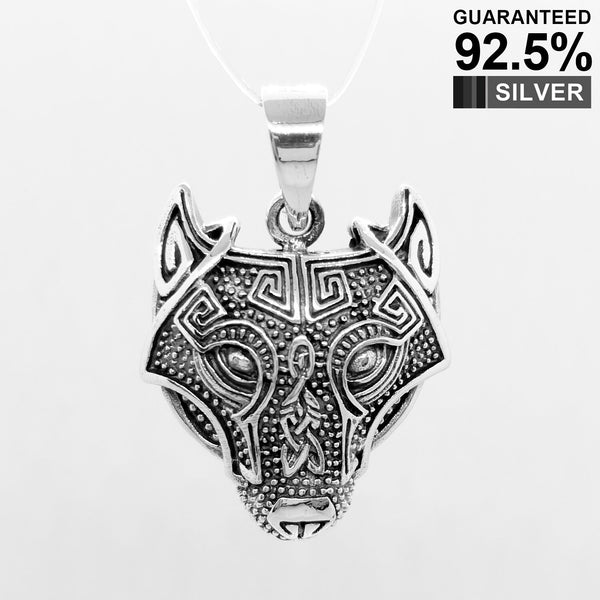 925 Sterling Silver WOLF Head Celtic Viking Amulet Talisman Pendant