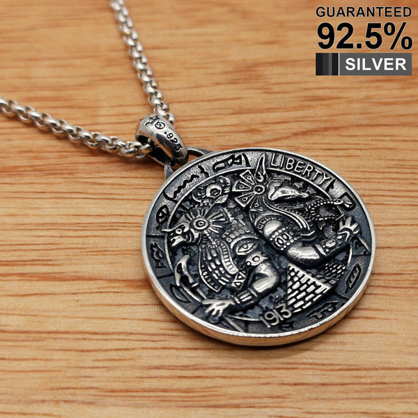 925 Sterling Silver Buffalo / Ancient Egypt Ptolemaic Kingdom Coin Double Sided pendant