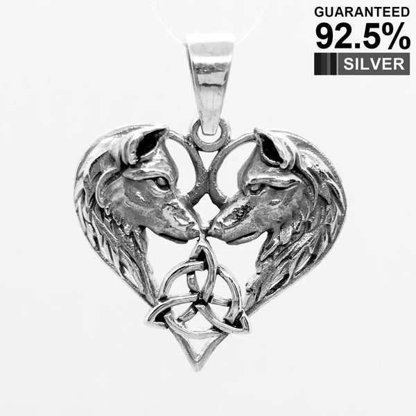 925 Sterling Silver Wolves Eternal Love Triquetra Celtic Pagan Pendant