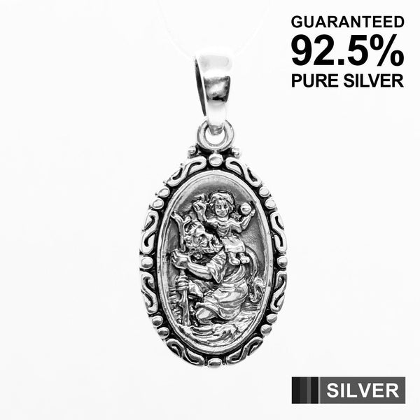 925 Sterling Silver Saint  St Christopher Protection Oval Pendant