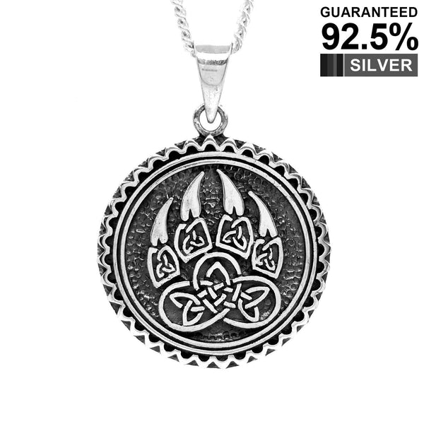 925 Sterling Silver Norse Viking Neo Pagan Celtic Wolf Paw Claw Pendant Necklace