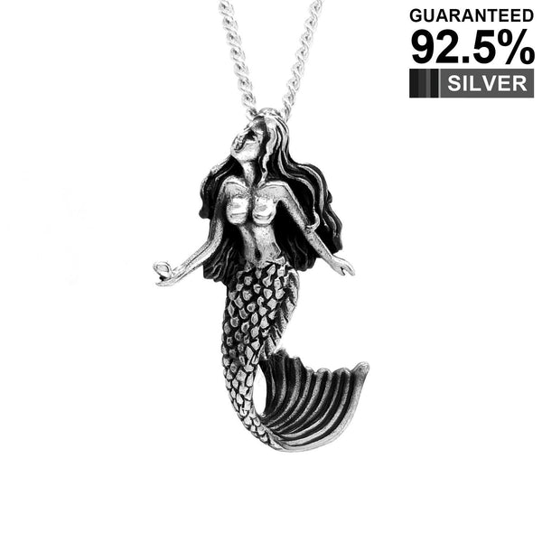 925 Sterling Silver 3D Celtic Mermaid Pendant Necklace / Solid / Quality