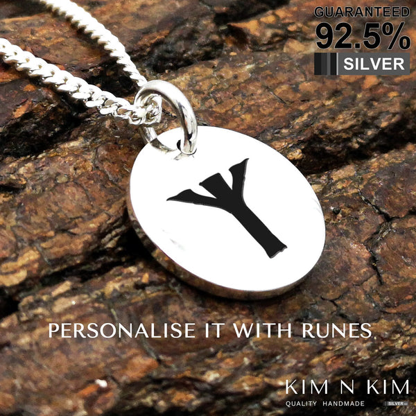 Personalised 925 Sterling Silver Viking Rune Runic Pendant Necklace