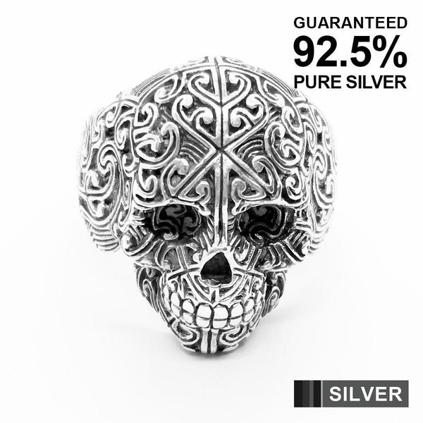 925 Sterling Silver SKULL Head Filigree Ring /Solid/Oxidised