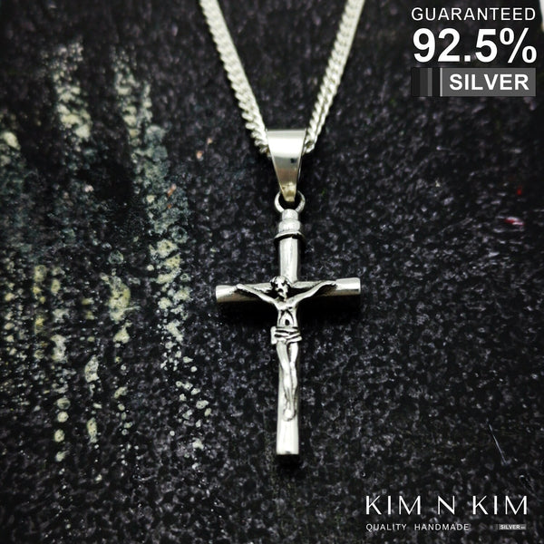 925 Sterling Silver Cross Pendant Thick Crucifix Jesus Necklace