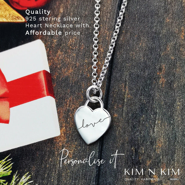 925 Sterling Silver Heart Pendant Necklace, Personalised with Engraving