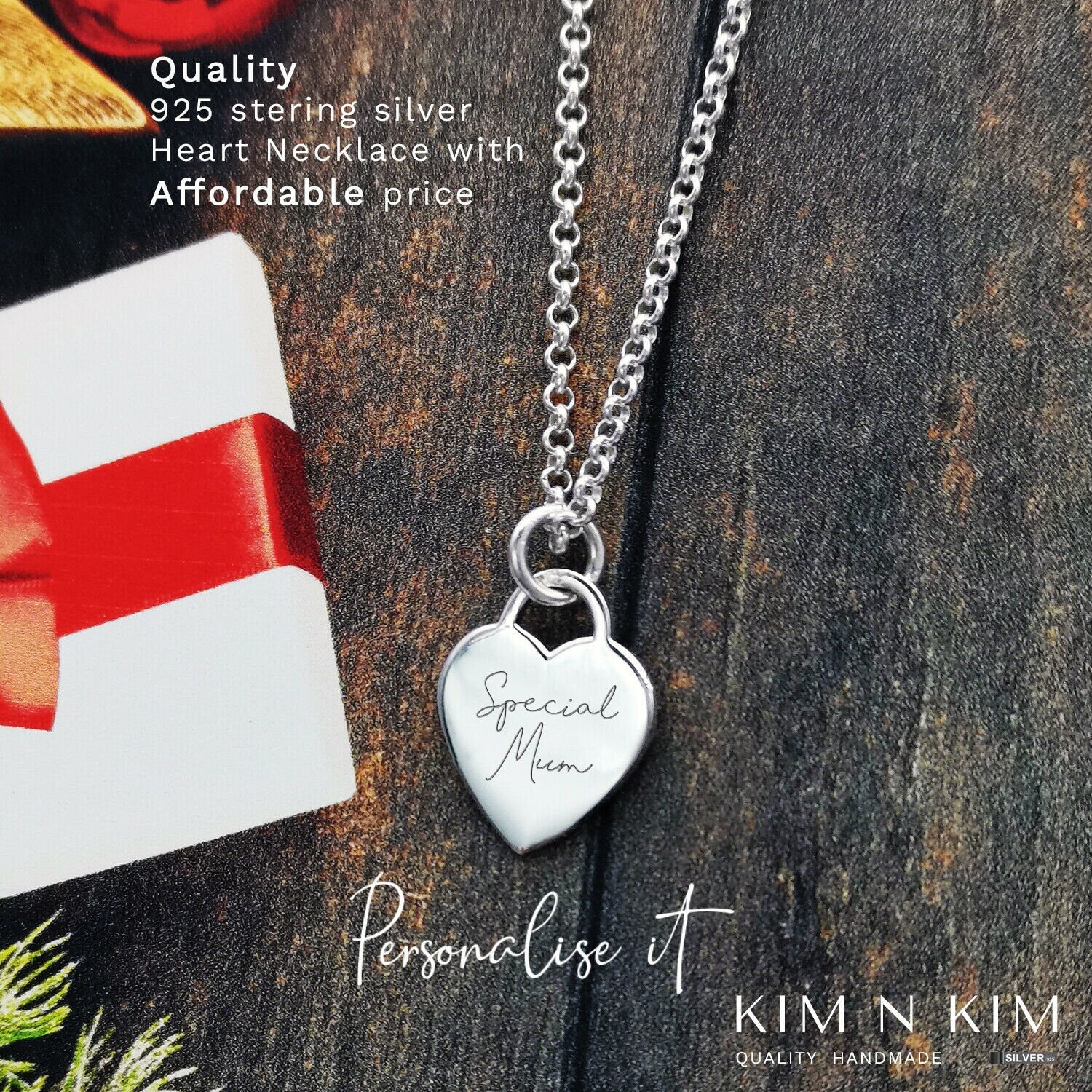 Solid Silver Personalised Heart Necklace Connik Jewellery