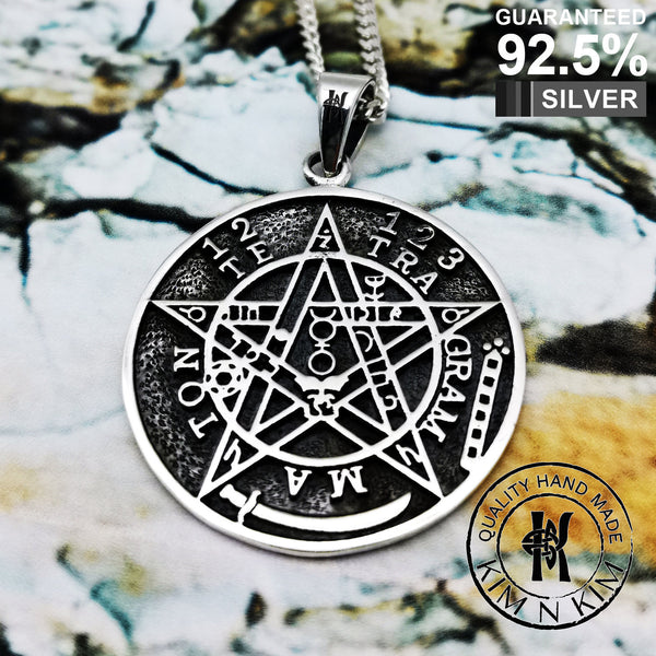 925 Sterling Silver Wicca Neo Pagan Seal of Solomon Tetragrammaton Pentagram Pentacle Pendant