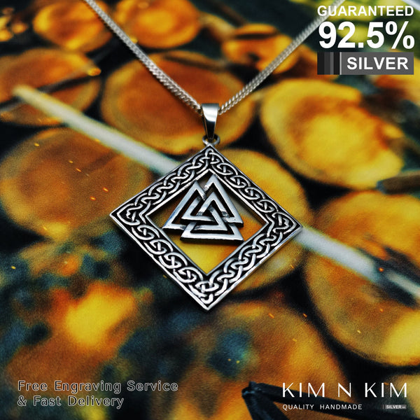 925 Sterling Silver Valknut Warrior’s Knot with Eternal Knot Pendant