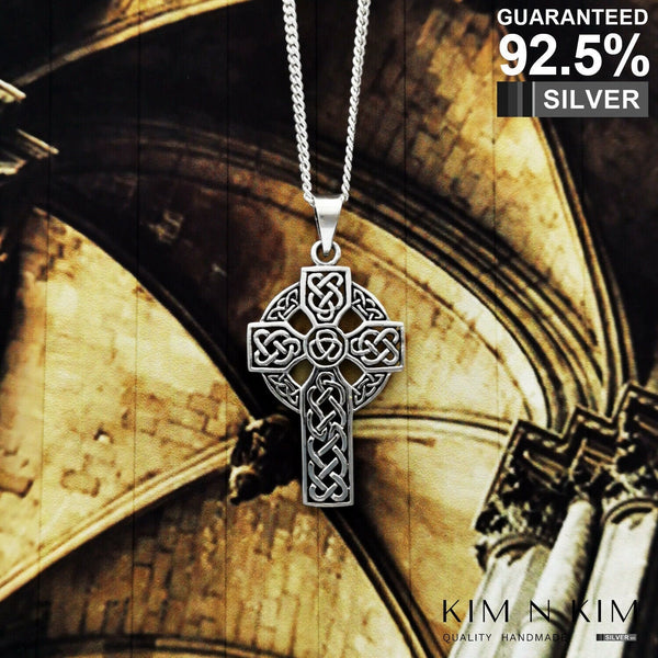 925 Sterling Silver Celtic Knot Cross Pendant Necklace