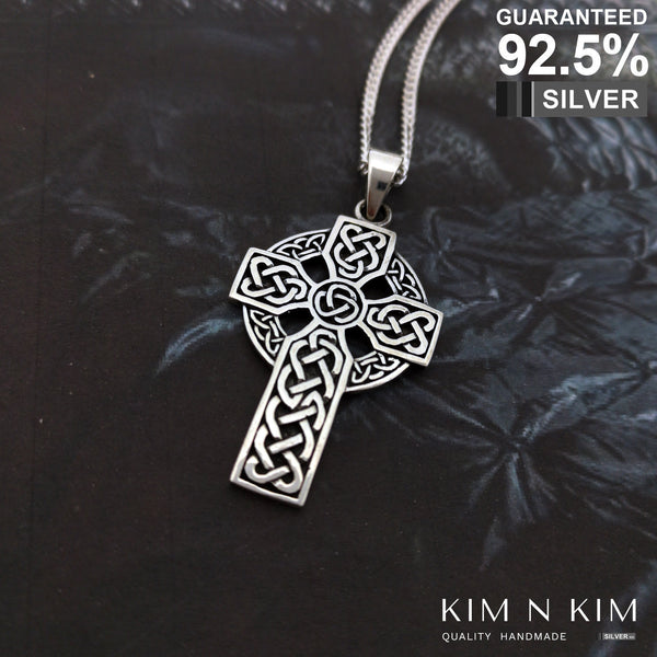 925 Sterling Silver Celtic Knot Cross Pendant Necklace