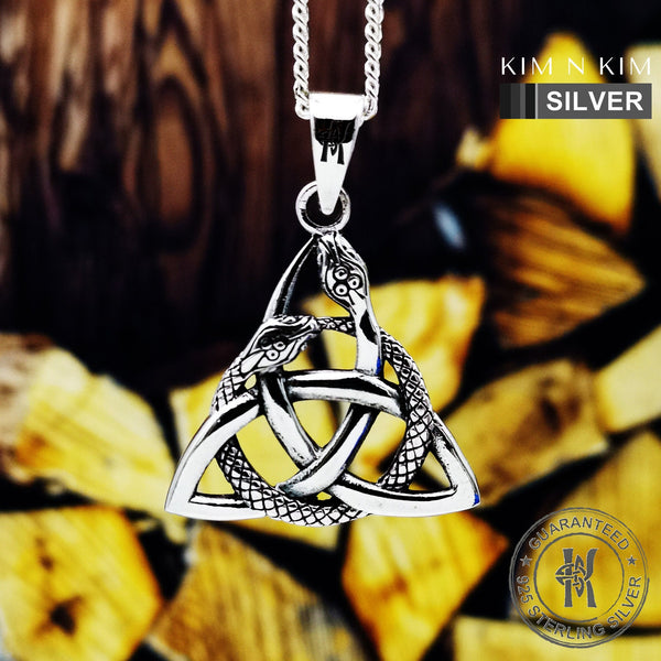 Celtic Interwoven Snake Triquetra Trinity Knot Pendant Necklace