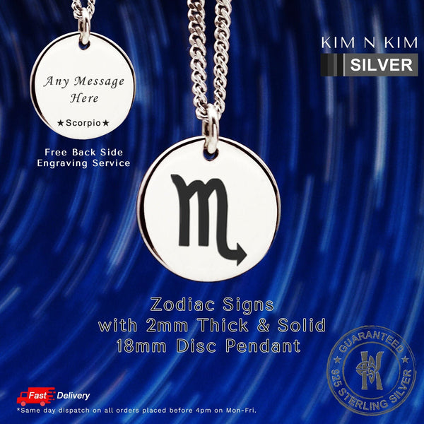 Personalised 925 Sterling Silver Zodiac Pendant / Horoscope / Astrology