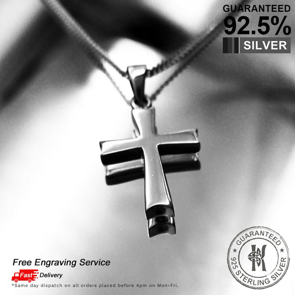 925 Sterling Silver Plain Thick Cross Pendant Necklace