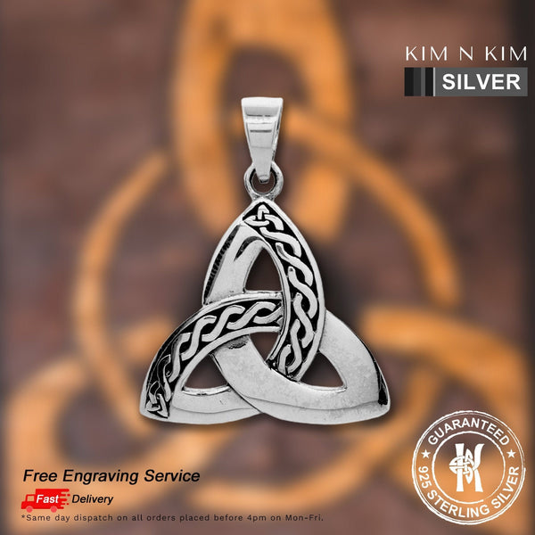 925 Sterling Silver Celtic Neo Pagan Triquetra Trinity Knot Pendant Necklace