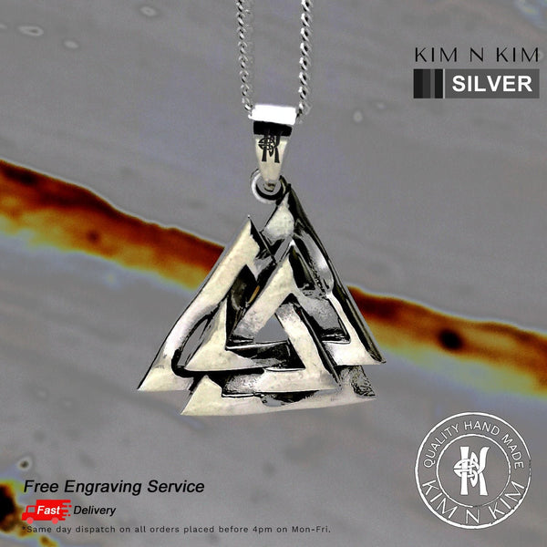 925 Sterling Silver Valknut Odin Norse Viking Pendant