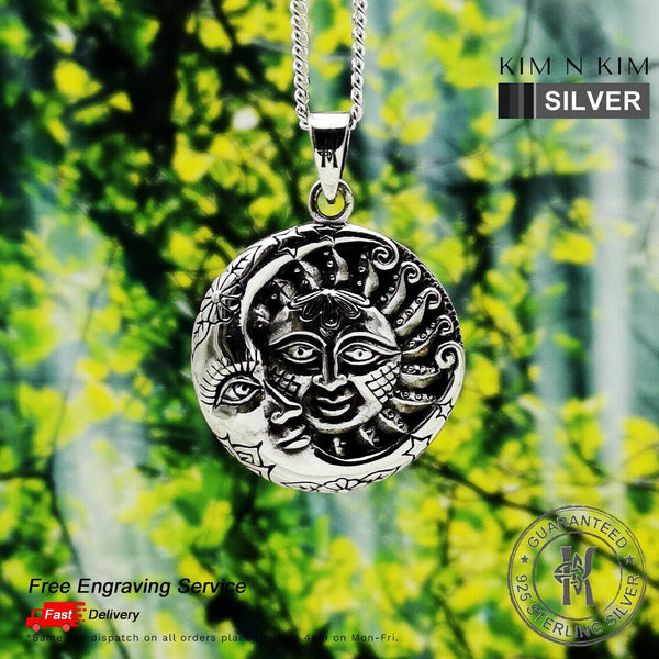 925 Sterling Silver Sun and Moon Pendant