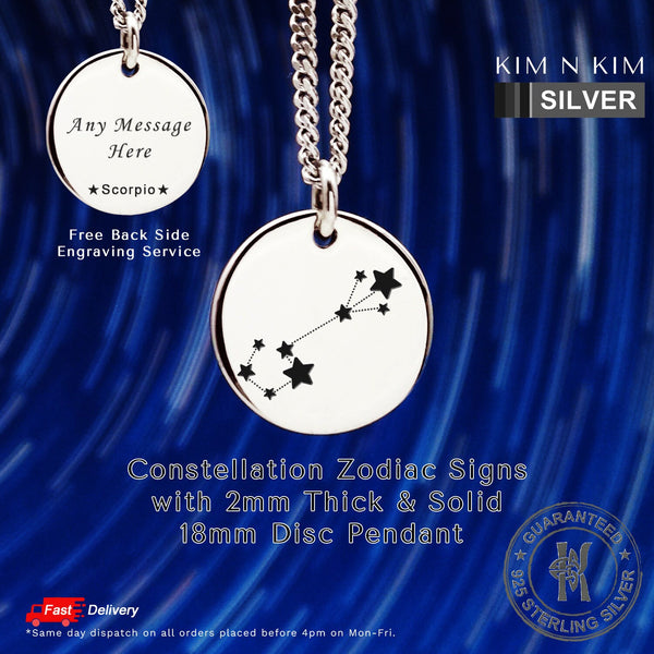 Personalised 925 Sterling Silver Zodiac Pendent / Horoscope / Constellation