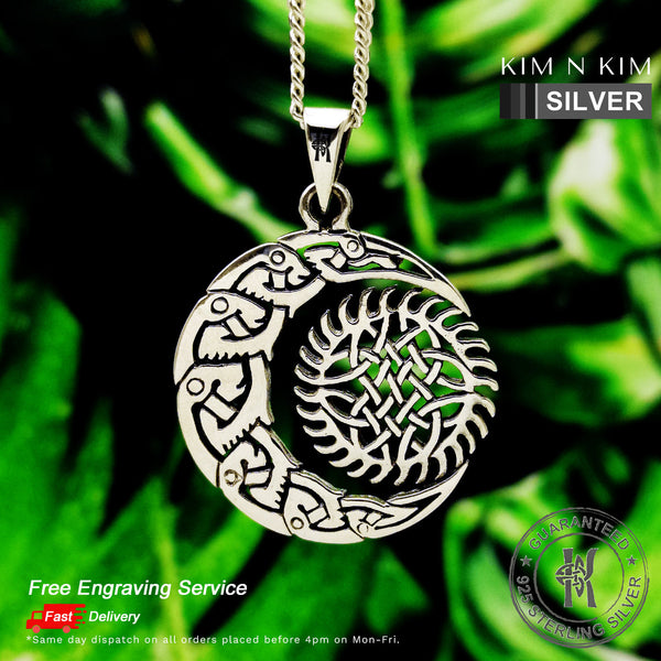 925 Sterling Silver Celtic Knot Pagan Crescent Moon Sun Icovellavna Pendant