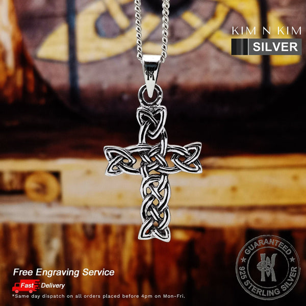 925 Sterling Silver Interlaced Celtic Knot Cross Pendant