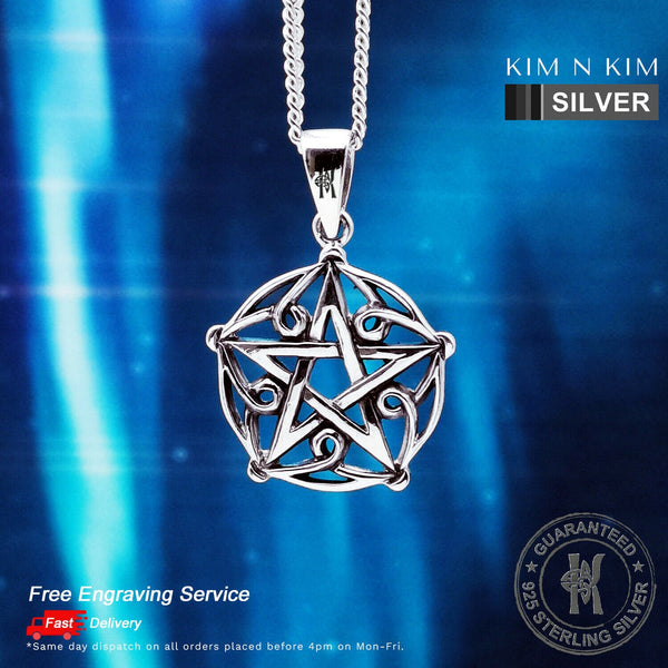 925 Sterling Silver Norse Viking Pentagram Pentacle of Brisingamen Pendant