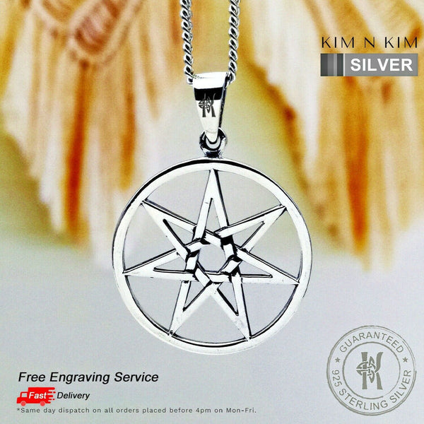 925 Sterling Silver Heptagram(Septagram) 7pointed Elven Star Pagan Pendant