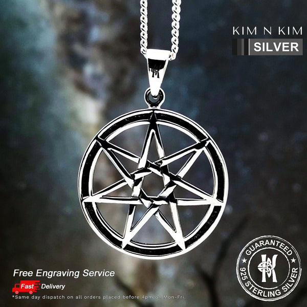 925 Sterling Silver Heptagram(Septagram) 7pointed Elven Star Pagan Pendant