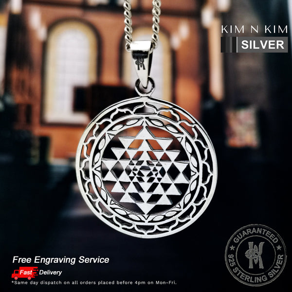 925 Sterling Silver Sri Yantra Necklace - Believe Jewels