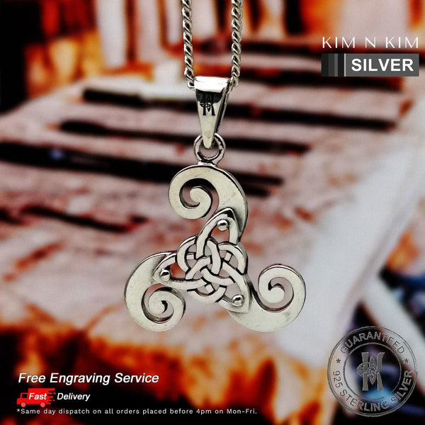 925 Sterling Silver Celtic Triskele with Triquetra Pendant