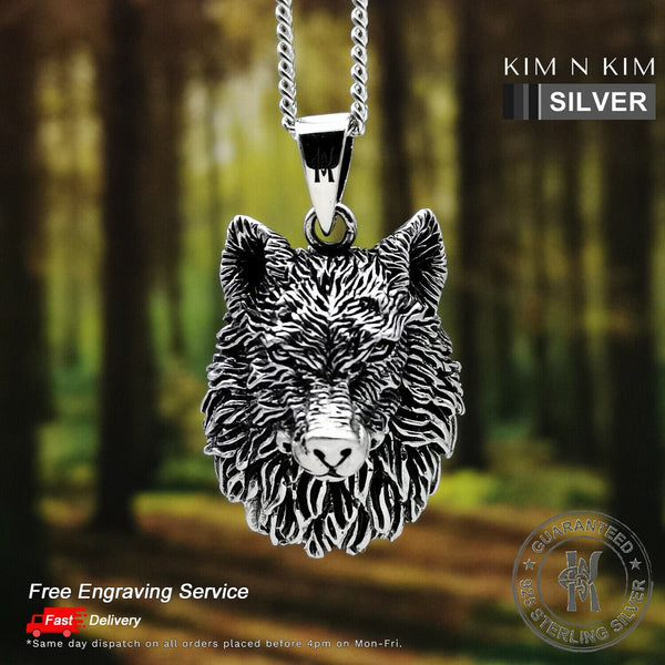 925 Sterling Silver Viking Fenrir Wolf Head Pendant