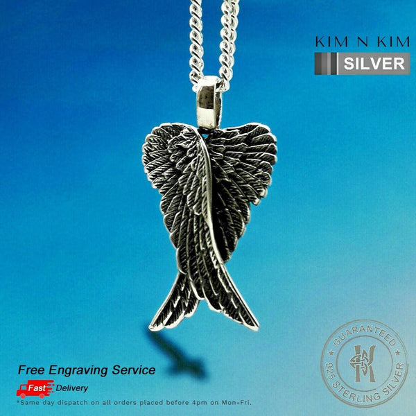 925 Sterling Silver Vintage Guardian Angel Wings Pendant