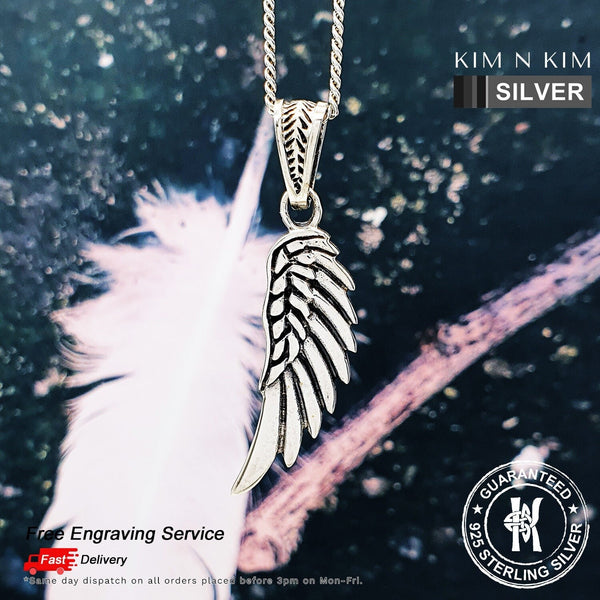 925 Sterling Silver Personalised Large Guardian Angel Wing Pendant