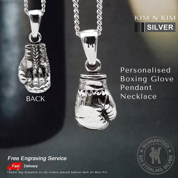 925 Sterling Silver Personalised Boxing Glove Pendant