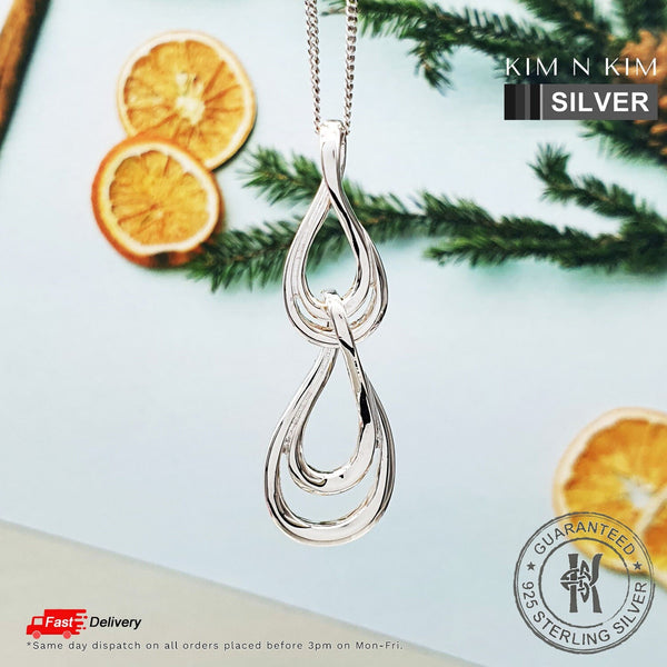 925 Sterling Silver Twist Double Drop Necklace