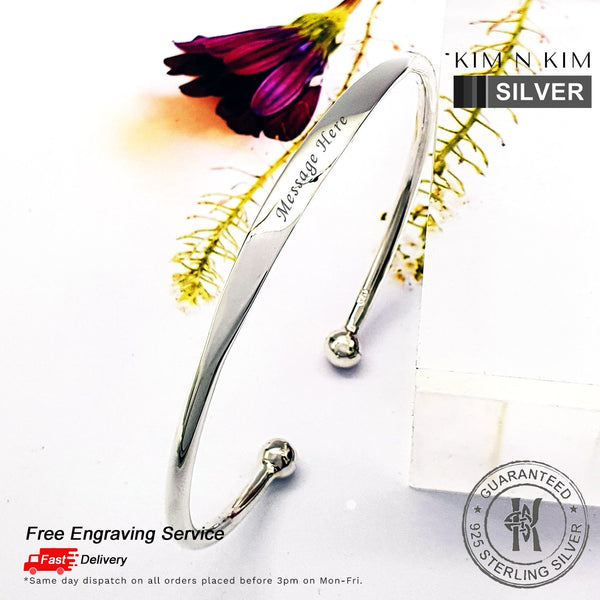 925 Silver ID Torque Bangle Bracelet