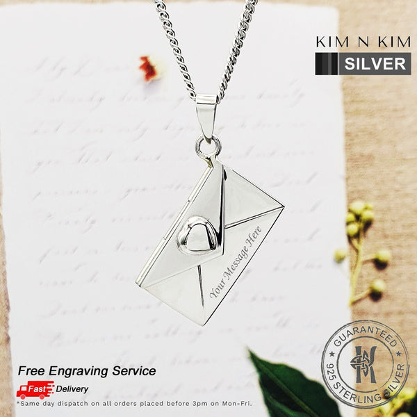 Personalised 925 Sterling Sweet Silver Envelope Love Letter Pendant