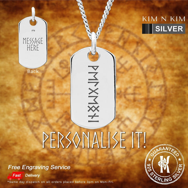 925 Sterling Silver Personalised Viking Sacred Runic Words Pendant