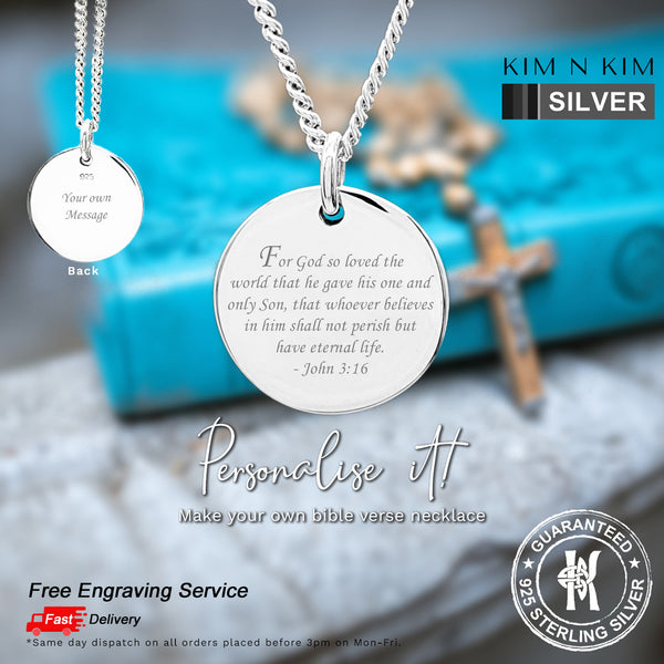 925 Sterling Silver Personalised Bible Verse Disc Pendant